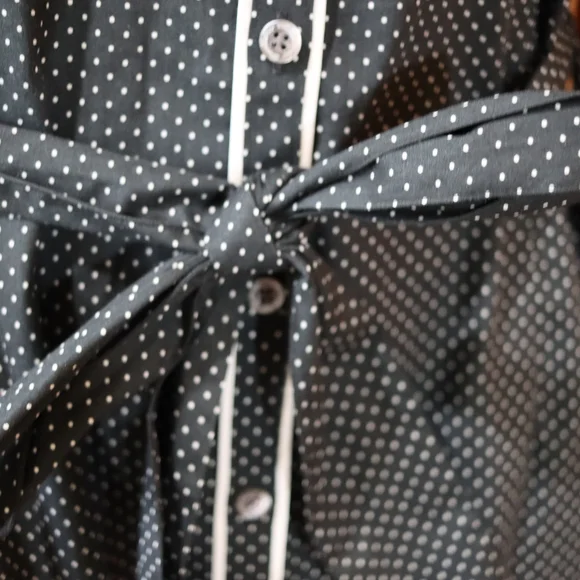 Brooks Brothers Black White Polka Dot Belted Long Sleeve Cotton Dress 10 - Picture 8 of 15